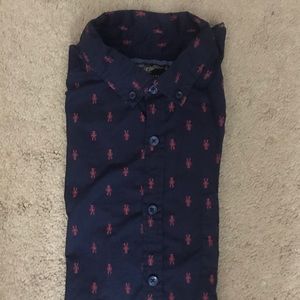 Blue Men’s button dress shirt w- red lobster print